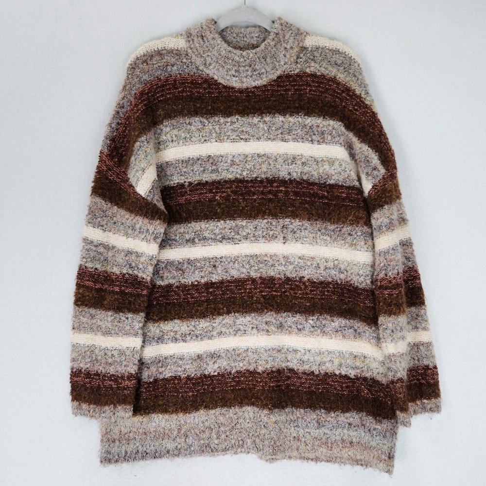Universal Thread Sweater Womens Large Brown Tan Striped Mock Neck Textured Knit